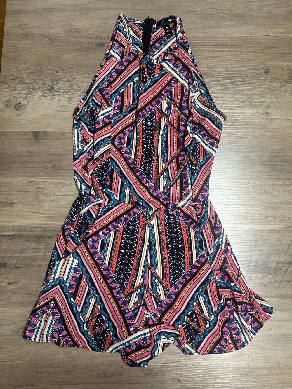 Aqua Multi-Color Geometric Halter Romper
